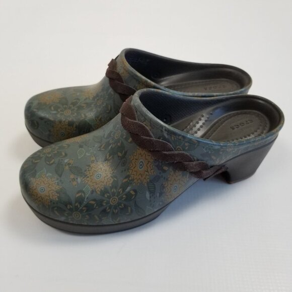 CROCS Sarah Crosslite Floral Dual Comfort Clogs Mules Heeled Shoes Size 6 - Picture 2 of 8